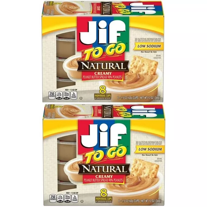 (Pack Of 2) To Go Natural Creamy Peanut Butter Spread, 8-1.5 Ounce Cups Snack Size Packs Singles